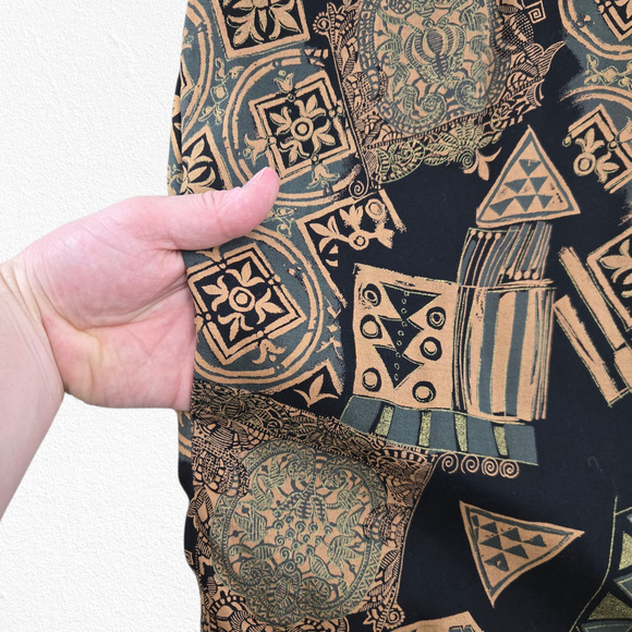 Vintage 1980s John Roberts Black Tan Oversized Abstract Print Dress Size Large - Picture 9 of 10